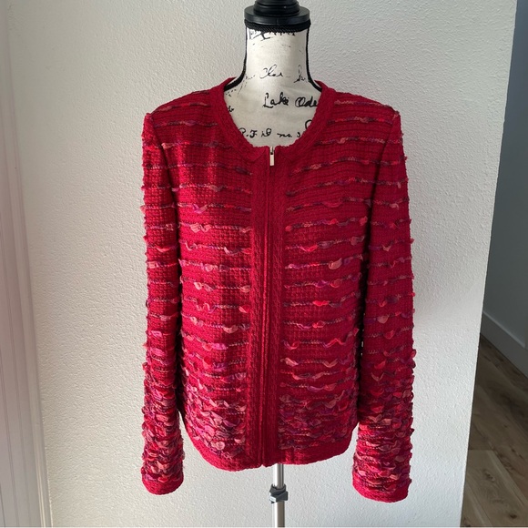 St. John Couture Red Knit Cardigan - Picture 3 of 14